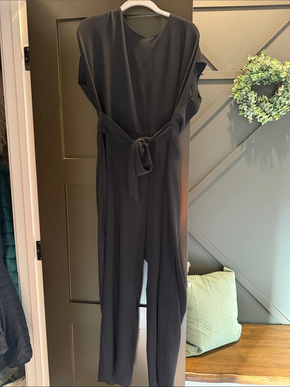 LOFT Black Tie-Waist Sleeveless Jumpsuit